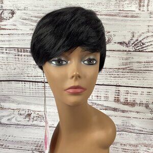 Bio Shag Tapered Wig 1B Off Black Heat Safe Adjustable Synthetic